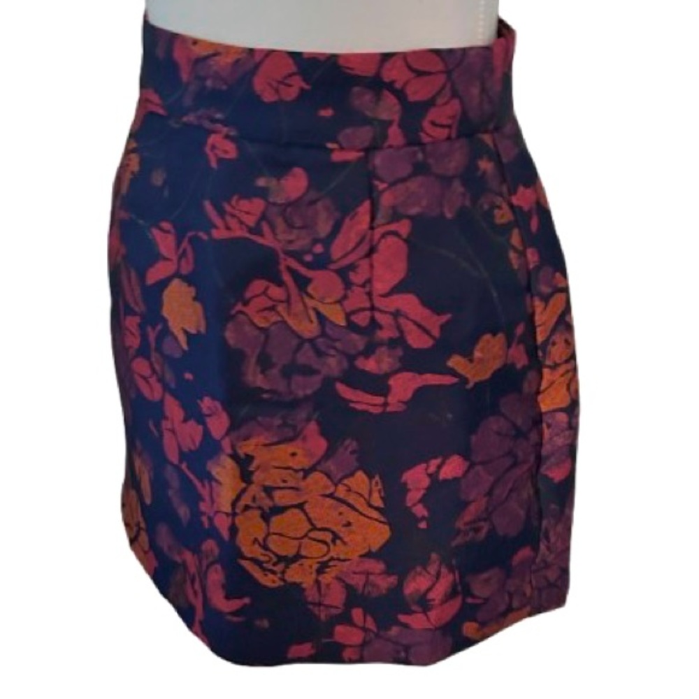 XS Autumn  MODCLOTH Mini Skirt 0 Fall Navy Blue Orange Leaves Floral Boho Leaf